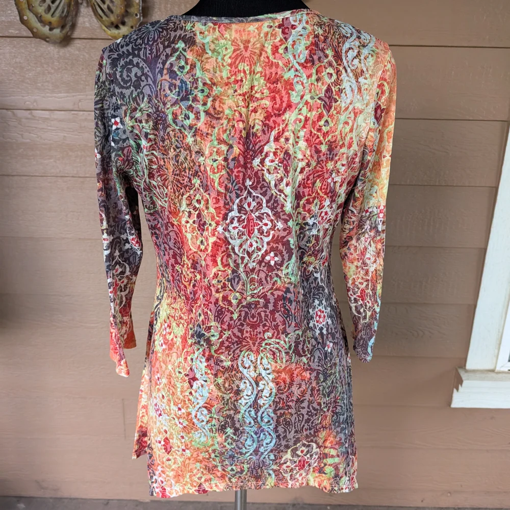 Tianello Floral Multicolor 3/4 Sleeve Top - Picture 3 of 4